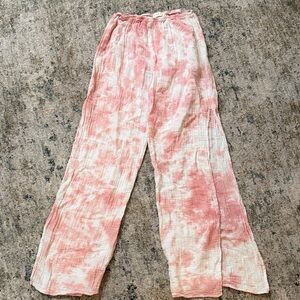 Stark X Lightweight linen Pink Tie-Dye Wide Leg Pants sideslit size L boho